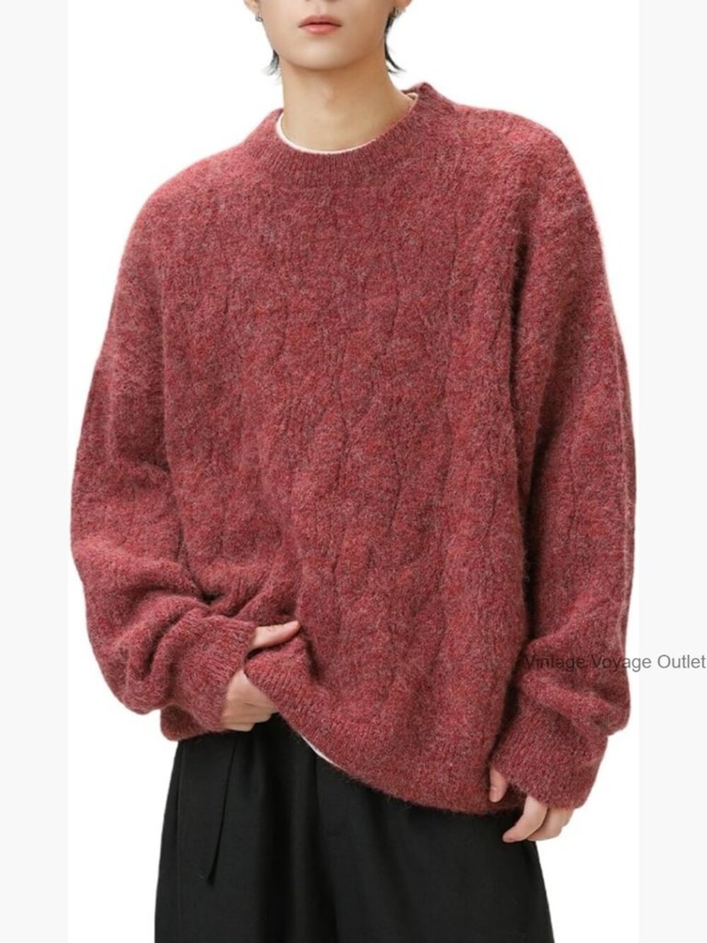 Vintage Grandpa Cable Knit Chunky Pullover Y2K Oversized Retro Streetwear